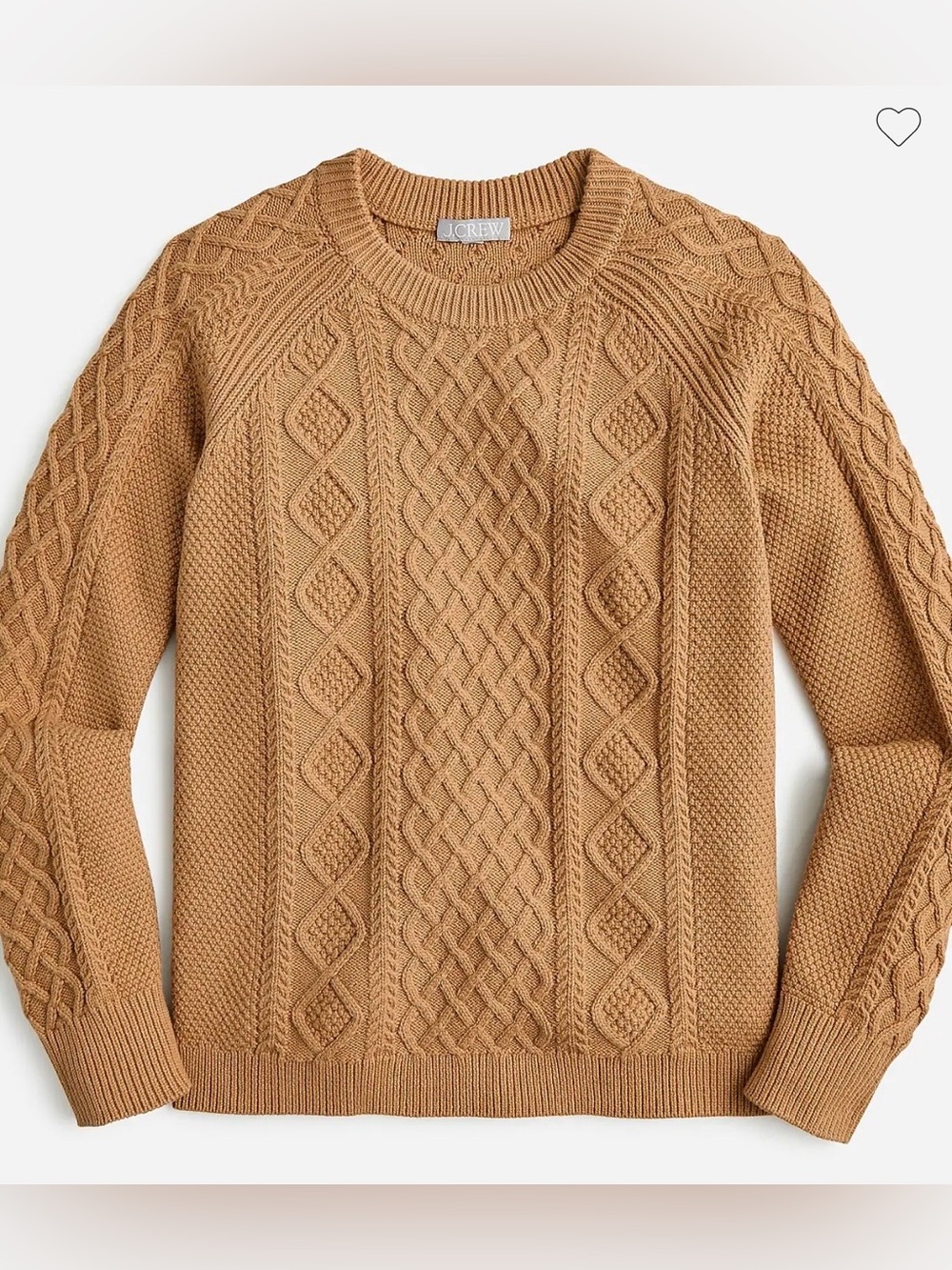 J. Crew women’s NWT Cable Knit Crewneck Sweater in Camel Brown